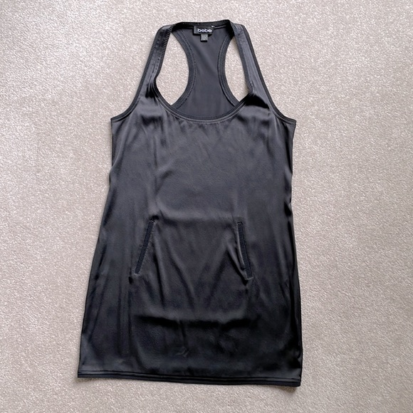 bebe satiny short dress with thru pockets - Picture 1 of 5